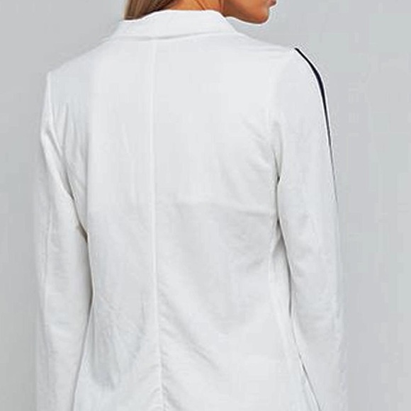 White Cotton Blazer with Navy Stripes - Picture 3 of 3